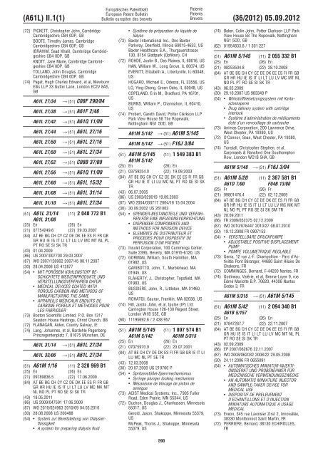 European Patent Bulletin 2012/36 - European Patent Office