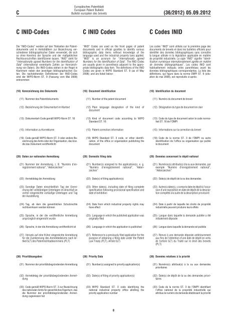 European Patent Bulletin 2012/36 - European Patent Office