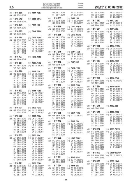 European Patent Bulletin 2012/36 - European Patent Office