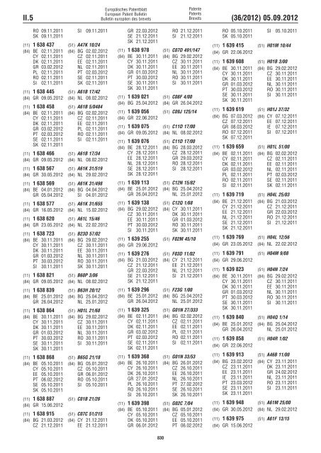 European Patent Bulletin 2012/36 - European Patent Office