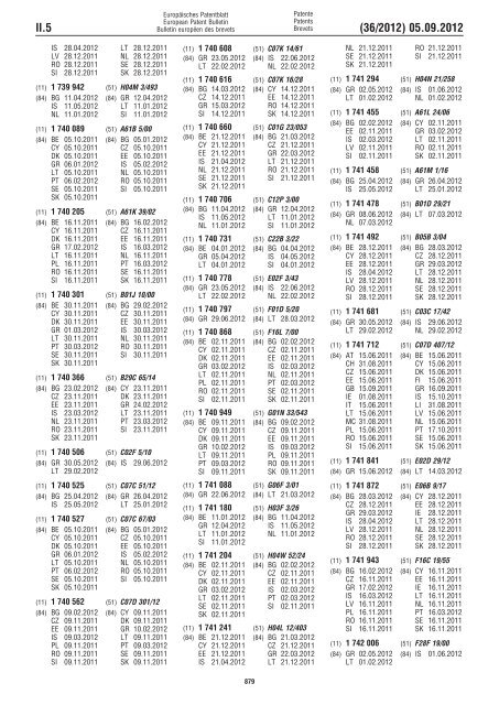 European Patent Bulletin 2012/36 - European Patent Office