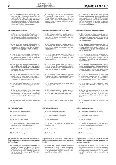 European Patent Bulletin 2012/36 - European Patent Office