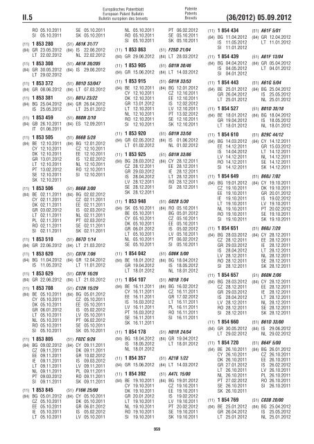 European Patent Bulletin 2012/36 - European Patent Office