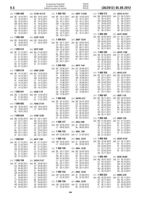 European Patent Bulletin 2012/36 - European Patent Office