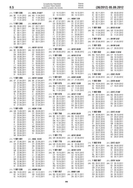 European Patent Bulletin 2012/36 - European Patent Office