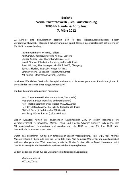 Bericht Verkaufswettbewerb - Schulausscheidung ... - Handel & Büro