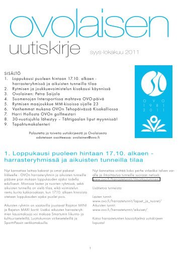 Ovolaisen uutiskirje 10/2011 - Olarin Voimistelijat ry