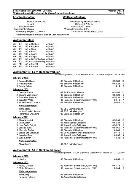 Protokoll - Wasserfreunde Holzminden eV