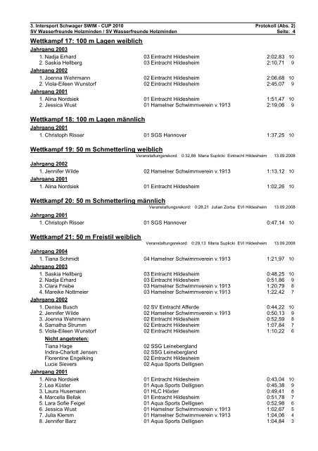 Protokoll - Wasserfreunde Holzminden eV