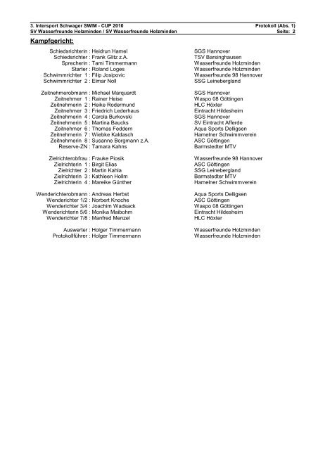 Protokoll - Wasserfreunde Holzminden eV