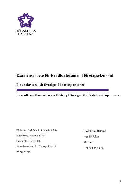 Finanskrisen och Sveriges Idrottssponsorer - Sport & Affärer