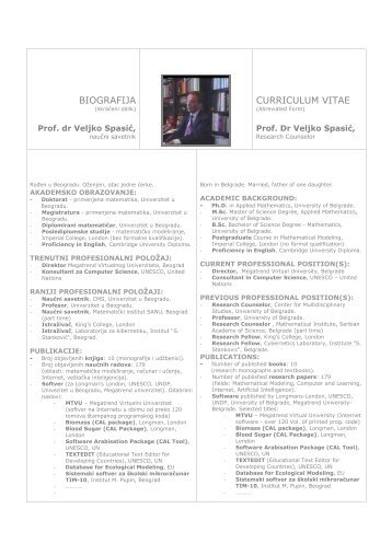 CV Prof. dr Veljko Spasic - megatrend virtuelni univerzitet