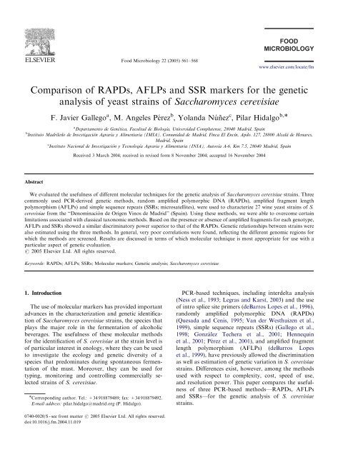 Comparison of RAPDs, AFLPs and SSR markers for the genetic ...