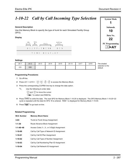 Electra Elite IPK Programming Manual - Southwestern Telephone ...