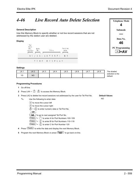 Electra Elite IPK Programming Manual - Southwestern Telephone ...