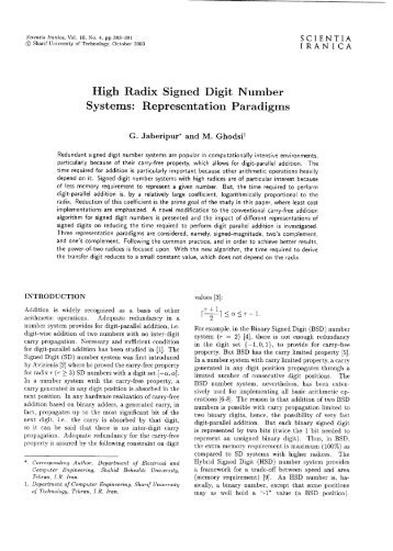 High Radix Signed Digit Number Systems ... - Scientia Iranica