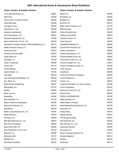 2007 International Home & Housewares Show Exhibitors