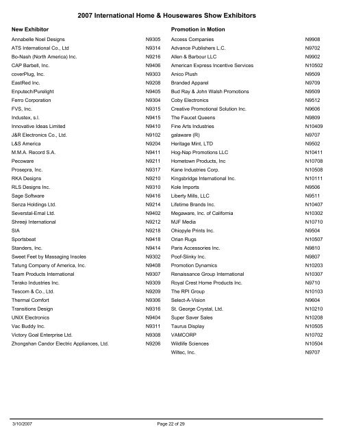 2007 International Home & Housewares Show Exhibitors