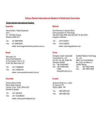 Scheu-Dental Dealer List - Great Lakes Orthodontics