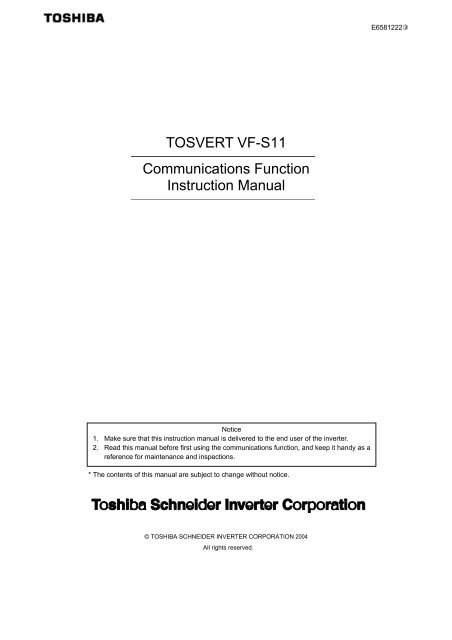TOSVERT VF-S11 Communications Function Instruction ... - Toshiba