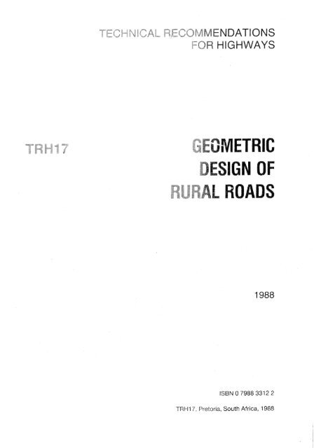 TRH17 (1988) Geometric Design of Rural Roads