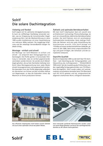 Solrif Die solare Dachintegration - EBL Elektrobau Gmbh