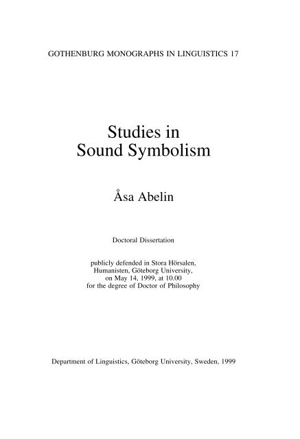 Studies in Sound Symbolism