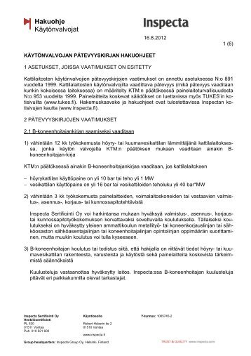 Hakuohje Käytönvalvojat - Inspecta