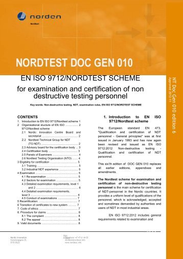 EN ISO 9712/NORDTEST SCHEME for examination and ... - Inspecta