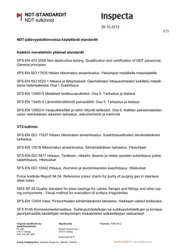 NDT-STANDARDIT NDT-tutkinnot - Inspecta