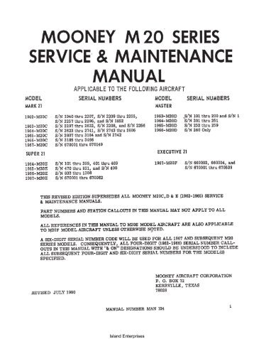 Service & Maintenance Manual - 1967 Mooney M20E