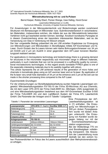 Mikrostrukturierung - Laserinstitut der Hochschule Mittweida