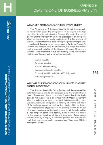 Appendix h dimensions of business viability - Best Entrepreneur 2005