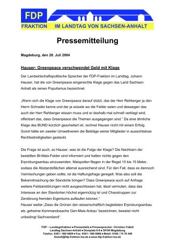 Pressemitteilung - FDP-Fraktion LSA