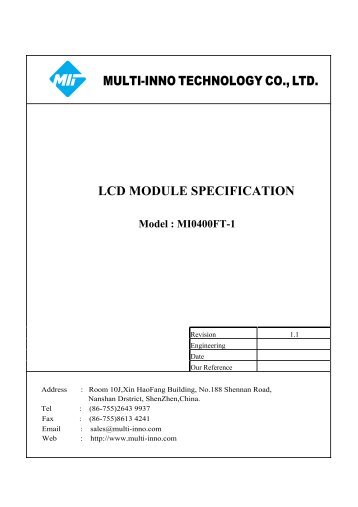 LCD MODULE SPECIFICATION MULTI-INNO ... - Display Future