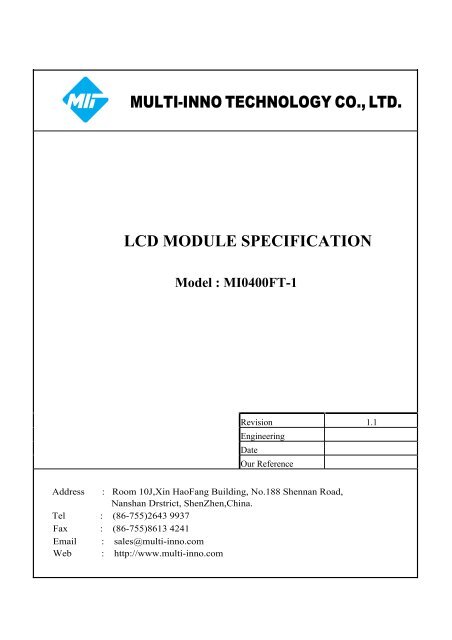 LCD MODULE SPECIFICATION MULTI-INNO ... - Display Future