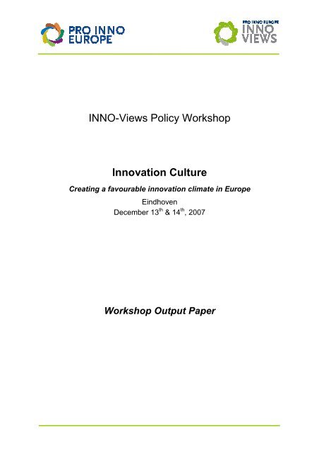 The workshop in brief - PRO INNO Europe