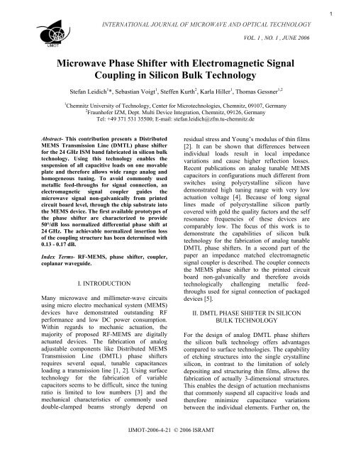 Microwave Phase Shifter with Electromagnetic Signal ... - Ijmot.com