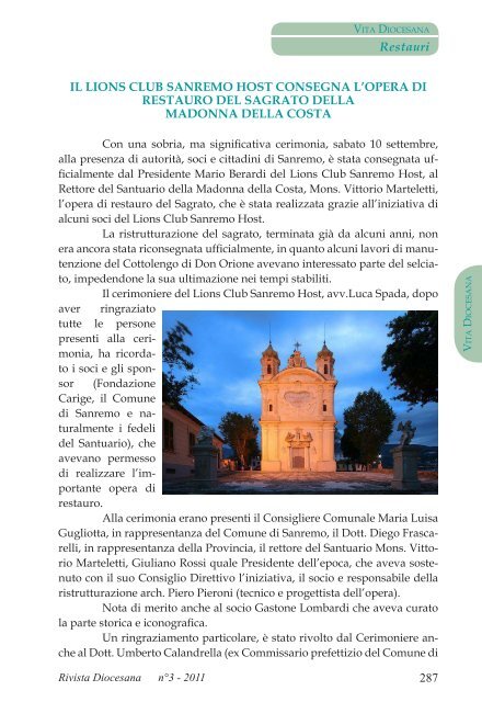 RIVISTA DIOCESANA - Diocesi di Ventimiglia - San Remo