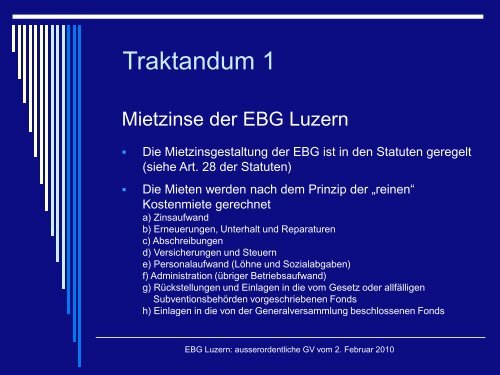EBG Luzern: ausserordentliche GV vom 2. Februar 2010
