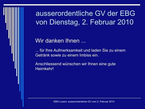 EBG Luzern: ausserordentliche GV vom 2. Februar 2010