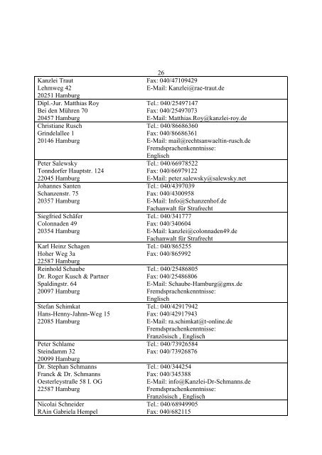 Pflichtverteidigerliste (Stand: 23.01.2013) - Hanseatische ...