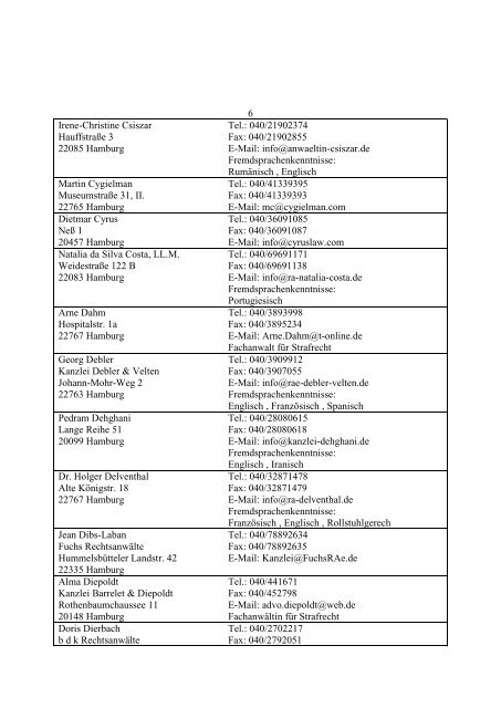 Pflichtverteidigerliste (Stand: 23.01.2013) - Hanseatische ...