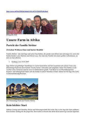 Unsere Farm in Afrika Porträt der Familie Stritter - GocheGanas