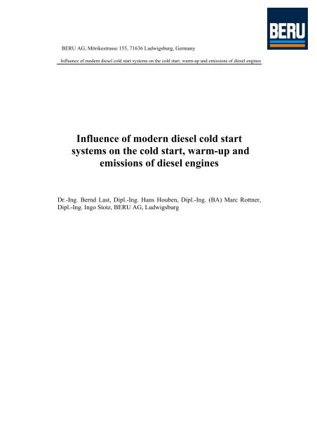 Influence of modern diesel cold start systems on the cold start, warm ...