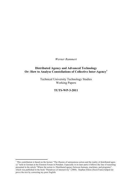 Werner Rammert Distributed Agency and Advanced Technology Or ...