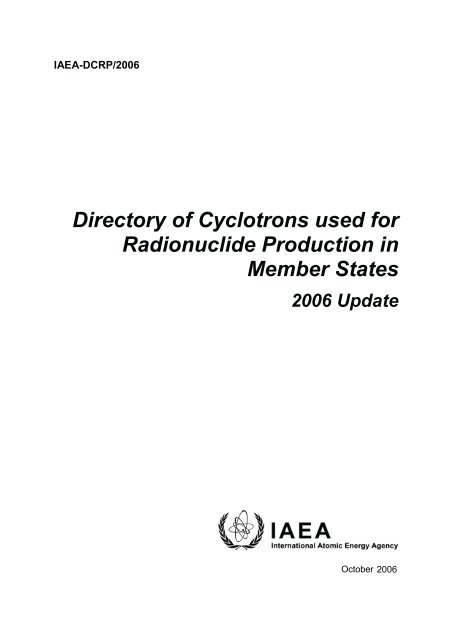 Directory of Cyclotrons used for Radionuclide Production in Member ...