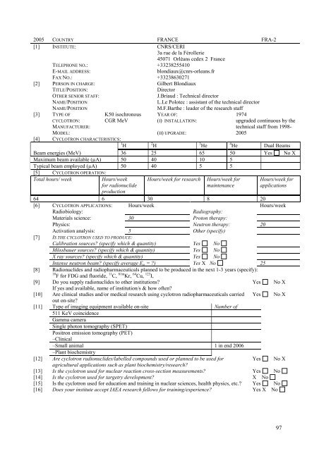 Directory of Cyclotrons used for Radionuclide Production in Member ...