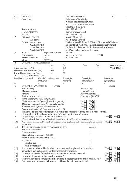 Directory of Cyclotrons used for Radionuclide Production in Member ...