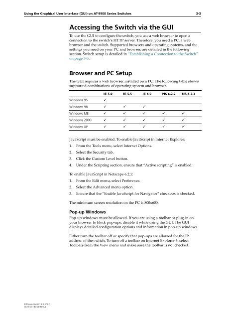 Chapter 3: Using the Graphical User Interface (GUI) - Allied Telesis